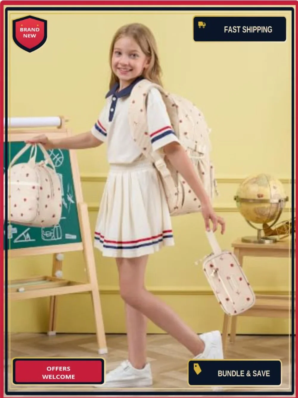 Corduroy Girls Backpack Set with Lunch Box & Pencil Case